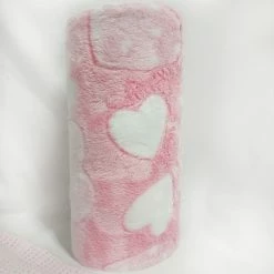Clair De Lune Pink Plush Heart Fleece Throw Cosy Blankets