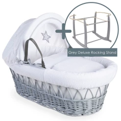 Clair De Lune Silver Lining Grey Wicker Moses Basket Moses Baskets & Stands
