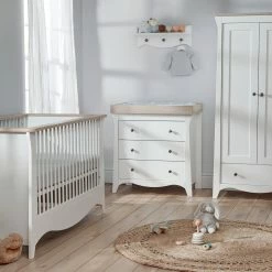 Furniture Cuddleco Clara 3pc Nursery Set - 3 Drawer Dresser/Changer, Cot Bed & Wardrobe