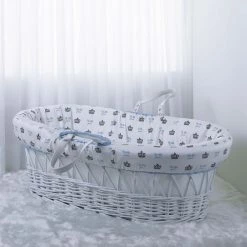 Clair De Lune Rachel Riley My Little Prince White Wicker Moses Basket Moses Baskets & Stands