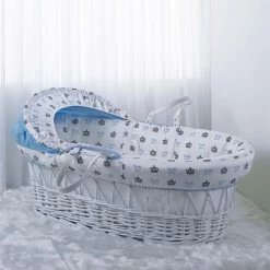 Clair De Lune Rachel Riley My Little Prince White Wicker Moses Basket Moses Baskets & Stands