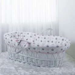 Clair De Lune Rachel Riley My Little Princess White Wicker Moses Basket