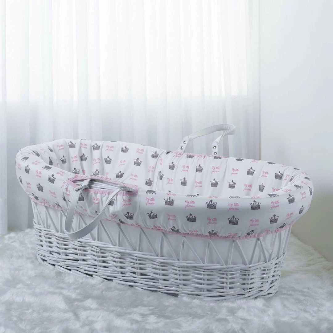 Clair De Lune Rachel Riley My Little Princess White Wicker Moses Basket