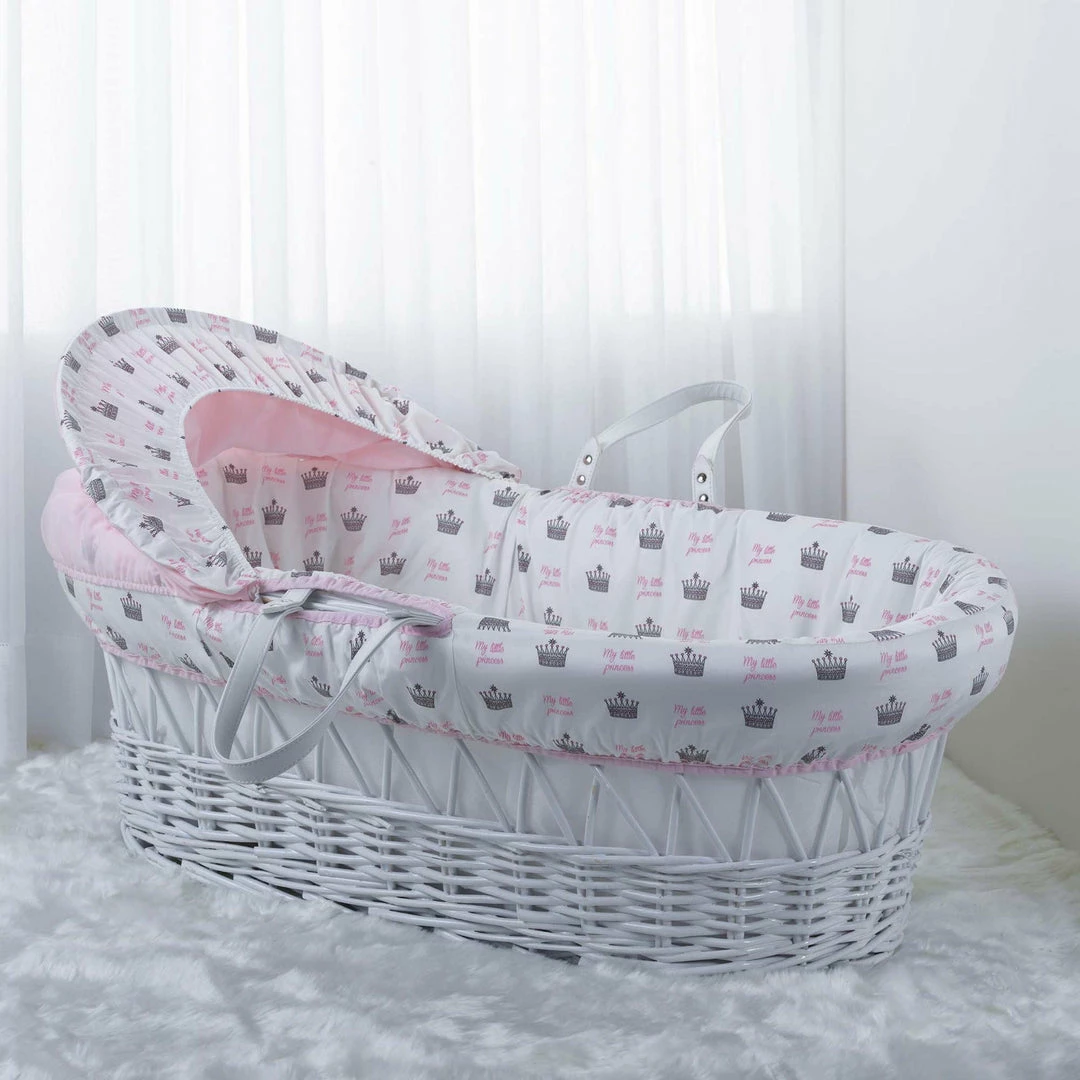 Clair De Lune Rachel Riley My Little Princess White Wicker Moses Basket