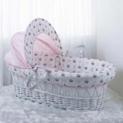 Clair De Lune Rachel Riley My Little Princess White Wicker Moses Basket