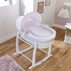 Clair De Lune Stars & Stripes White Wicker Moses Basket Moses Baskets & Stands