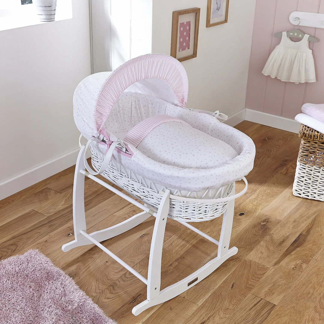 Clair De Lune Stars & Stripes White Wicker Moses Basket Moses Baskets & Stands