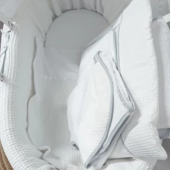 Clair De Lune Special Buy - Waffle Frosted White Wicker Moses Basket Bundle Moses Baskets & Stands