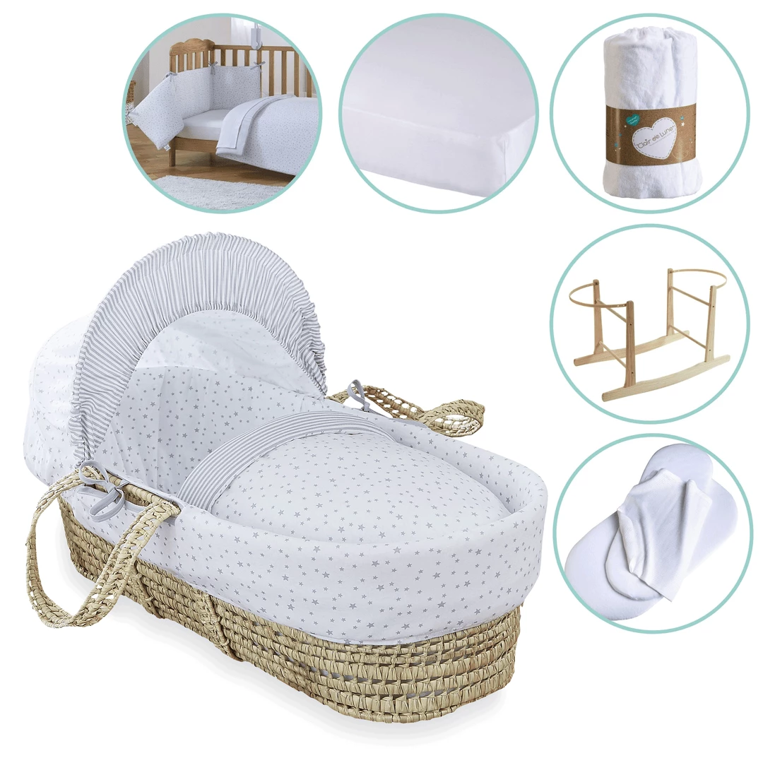 Clair De Lune Cot Bedding Stars & Stripes 10 Piece Nursery Bundle